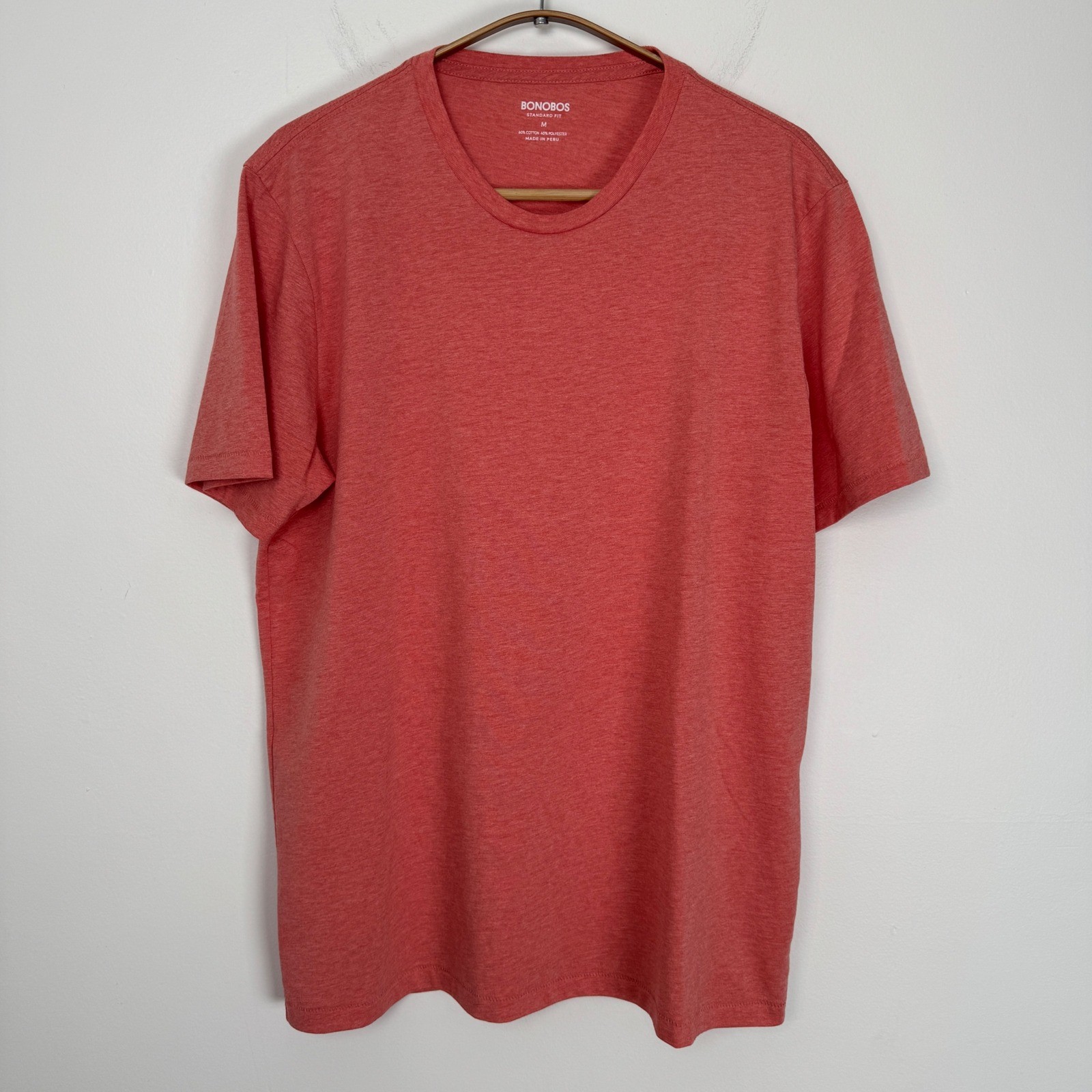 Bonobos Mens Standard Fit Crew Neck T-Shirt Heathered Coral Red Salmon Size M gallery