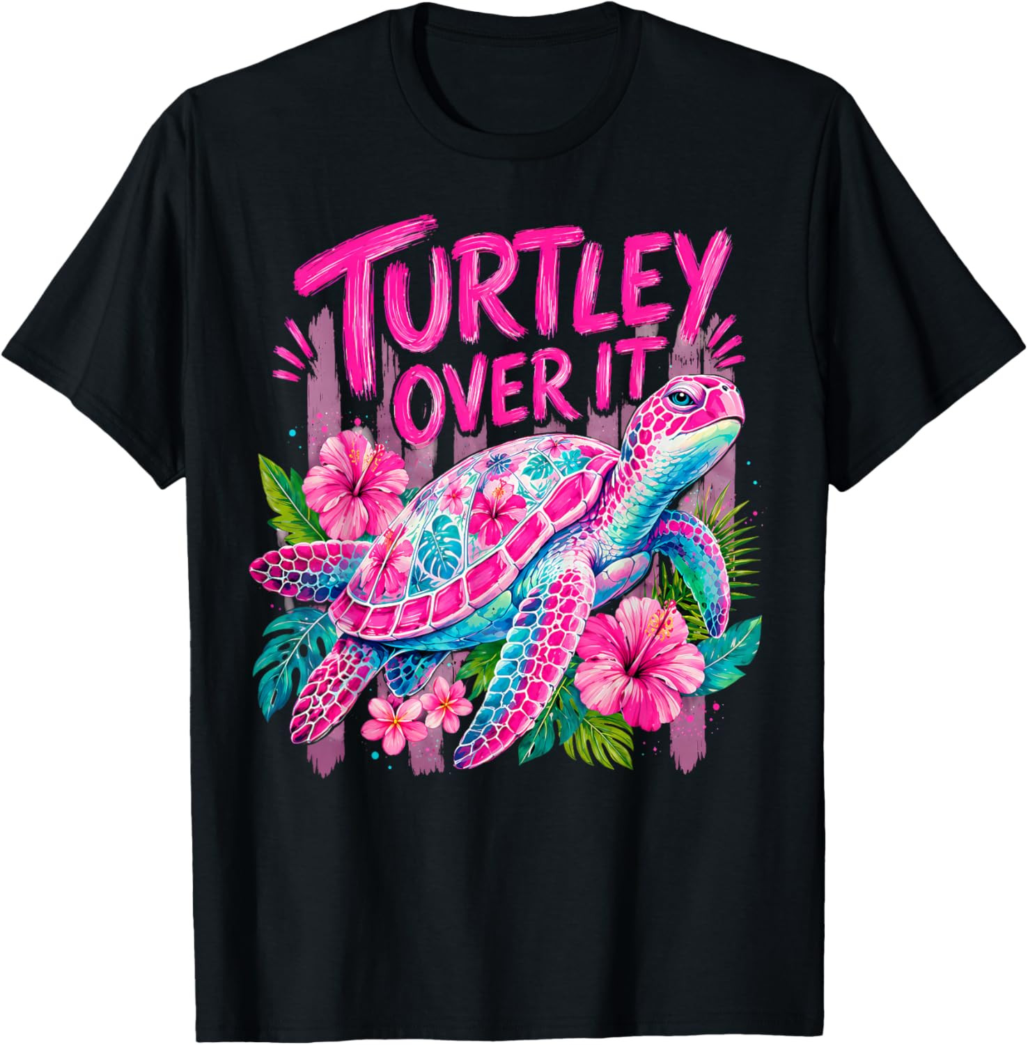 Stripped Turtley Over It Cute Turtle Flower Funny Men Women T-Shirt gallery