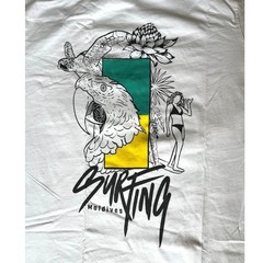 Surfing Maldives Parrot Sea Turtle Graphic T-Shirt Short Sleeve Unisex Large