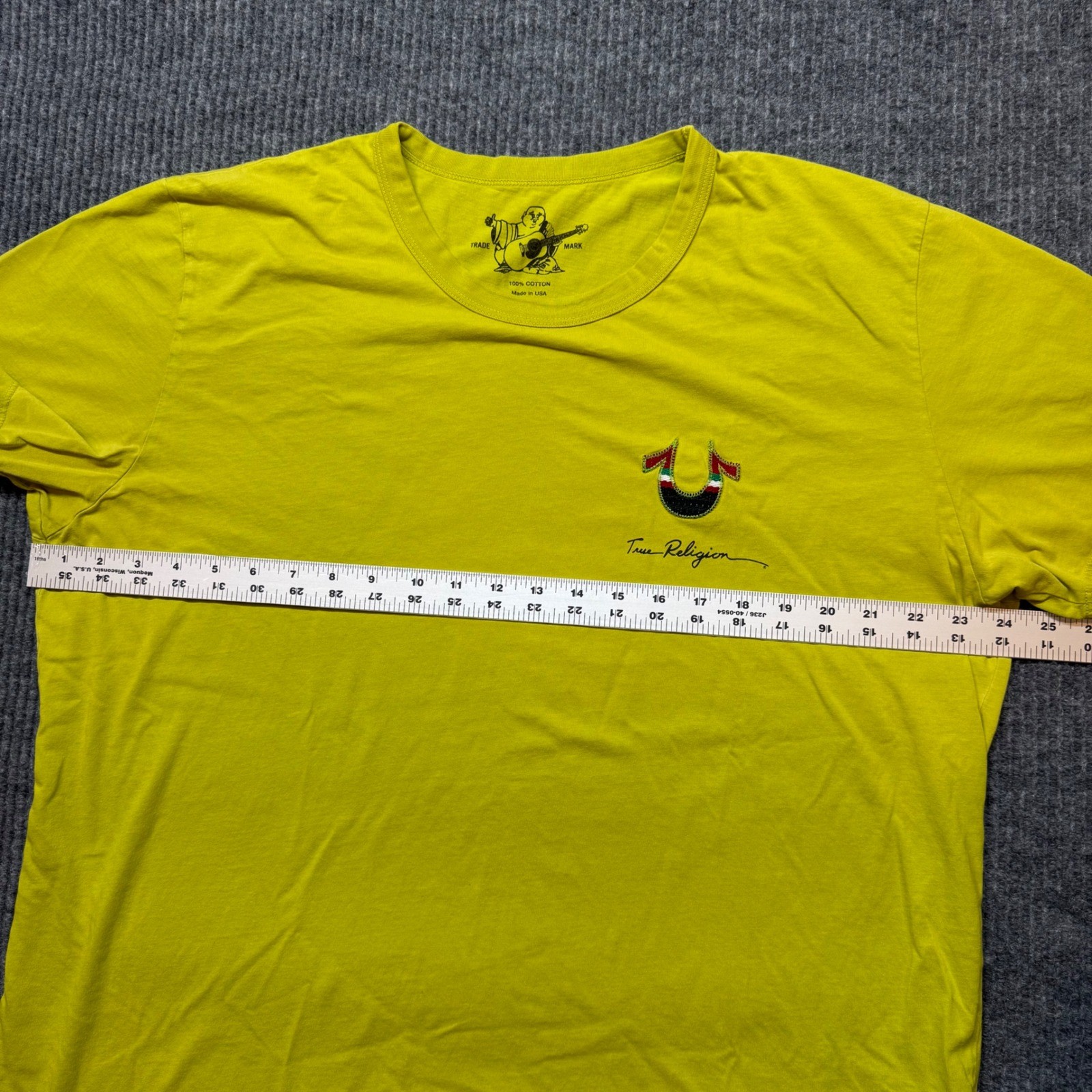True Religion Logo T Shirt XXL Lime Green Streetwear Y2K Hype Casual Tee gallery