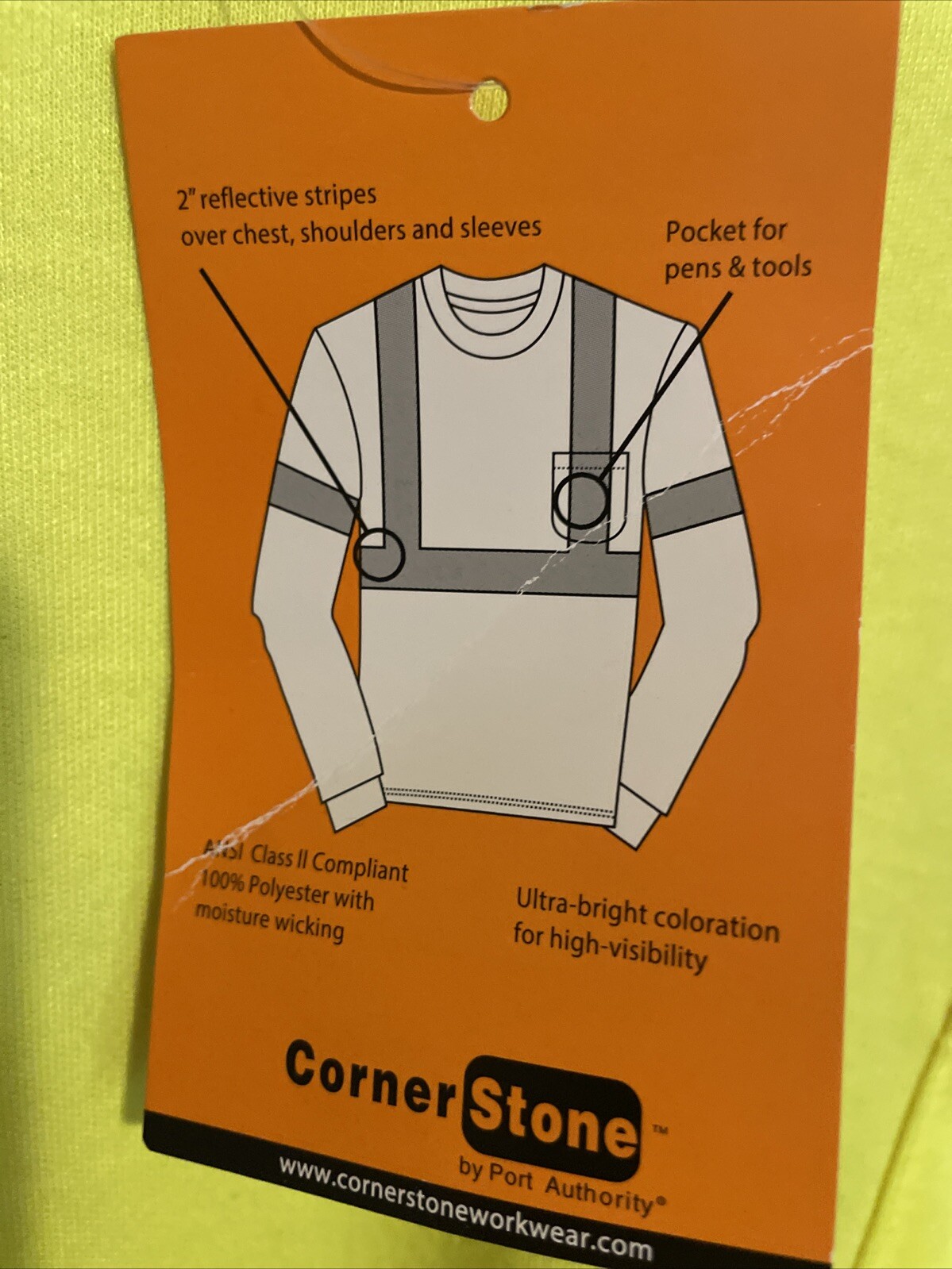 NWT CornerStone Safety Shirt XL Pocket LS Reflective ANSI 107 Class 2 CS401LS gallery