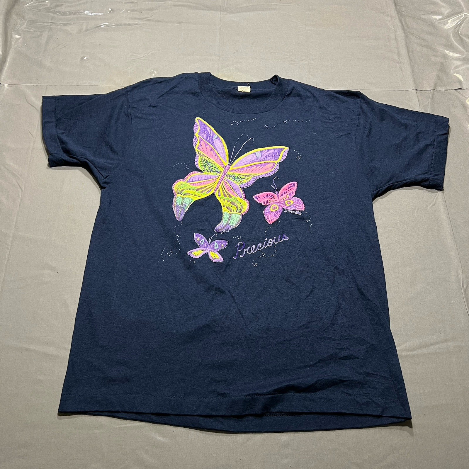 Vintage Butterfly T Shirt 1989 Single Stitch Screen Stars PolyCotton Navy M Fit gallery