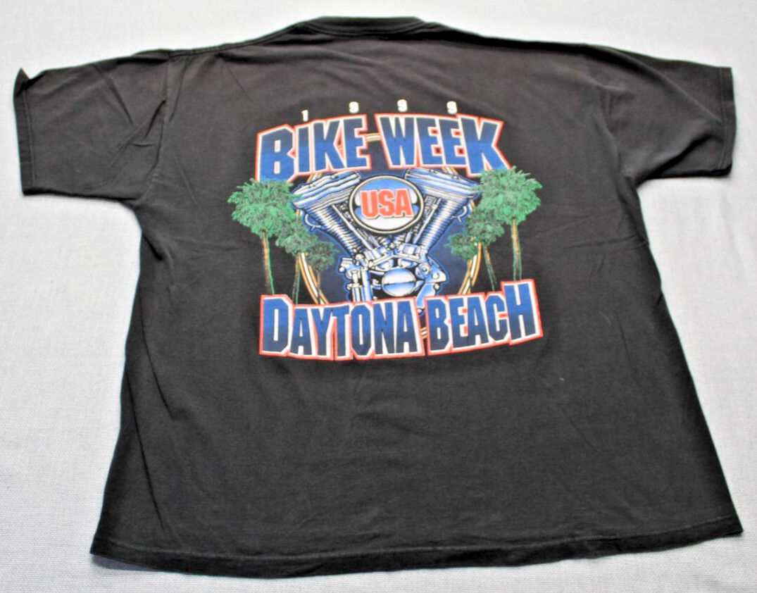 Vintage 1999 Bike Week Daytona Beach FL Black Short Sleeve T Shirt Men's XL 46 gallery
