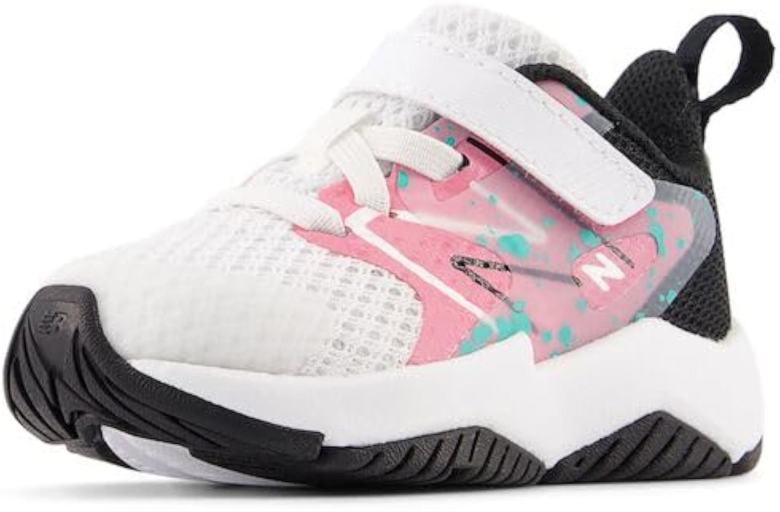 New Balance Rave Run V2 Bungee Lace with Top Strap Shoe, White/Real Pink/Black, gallery