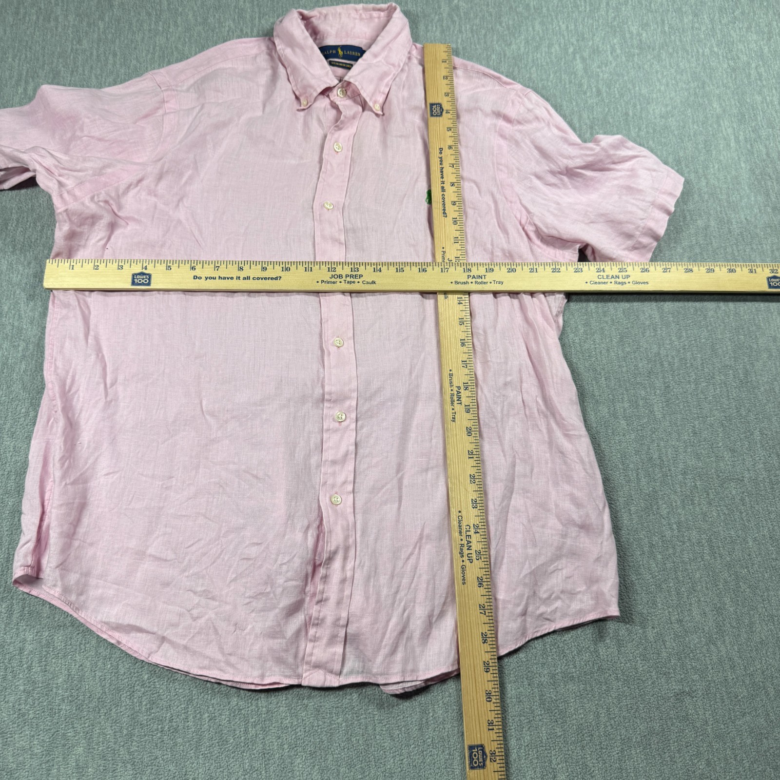 Ralph Lauren Shirt Mens XL Pink Ocean Wash Linen Short Sleeve Button Down Casual gallery