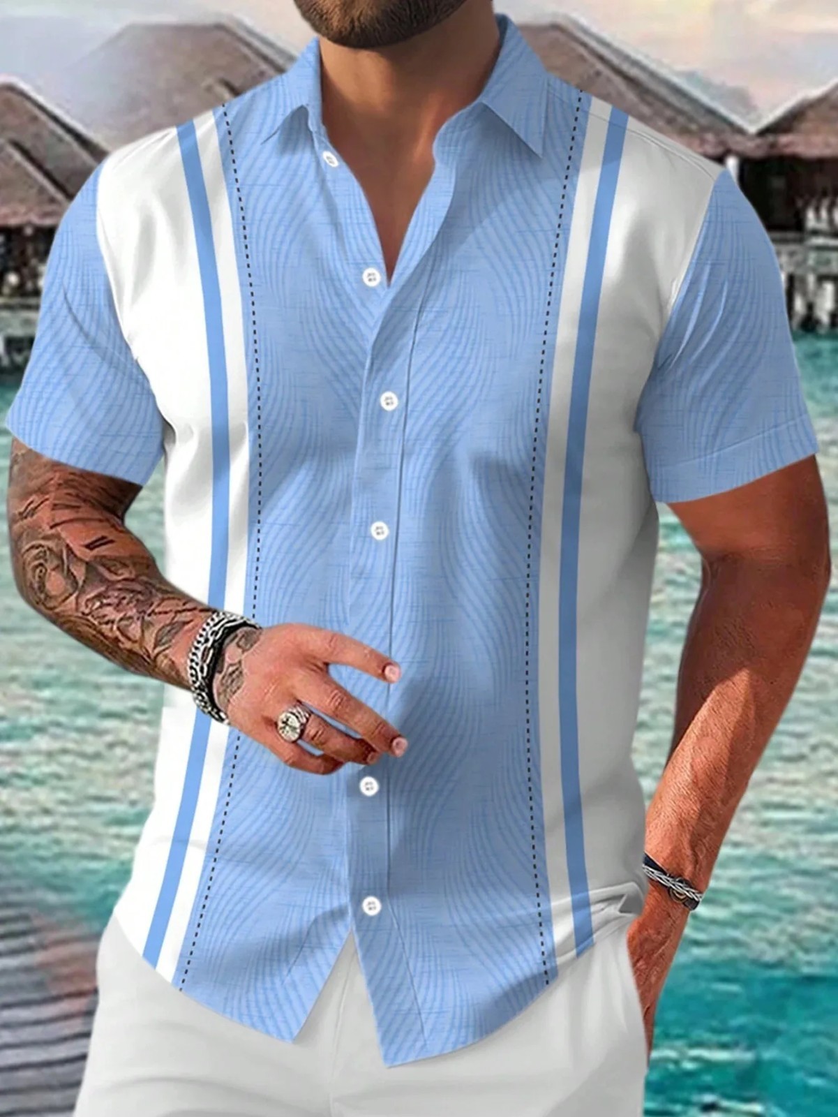 Men's Casual Short Sleeve Guayabera Cuban Beach Wedding Button-up Dress Shirt gallery