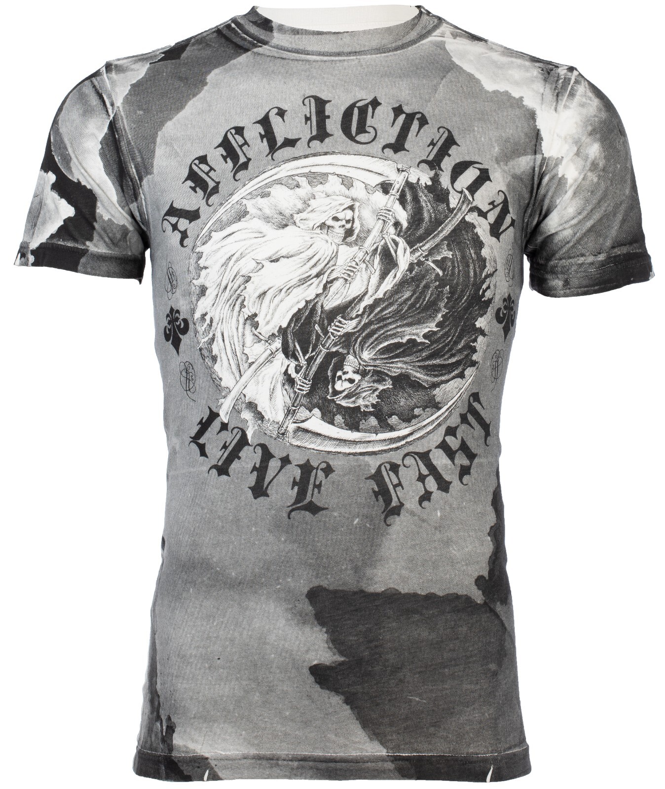 $58 AFFLICTION White Black YING YANG Short Sleeve Slim Fit Y2K T-shirt NWT gallery