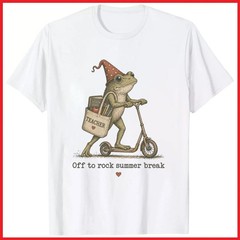 Off To Rock Summer Break Frog Last Day Of School White Cotton T-Shirt S-5XL