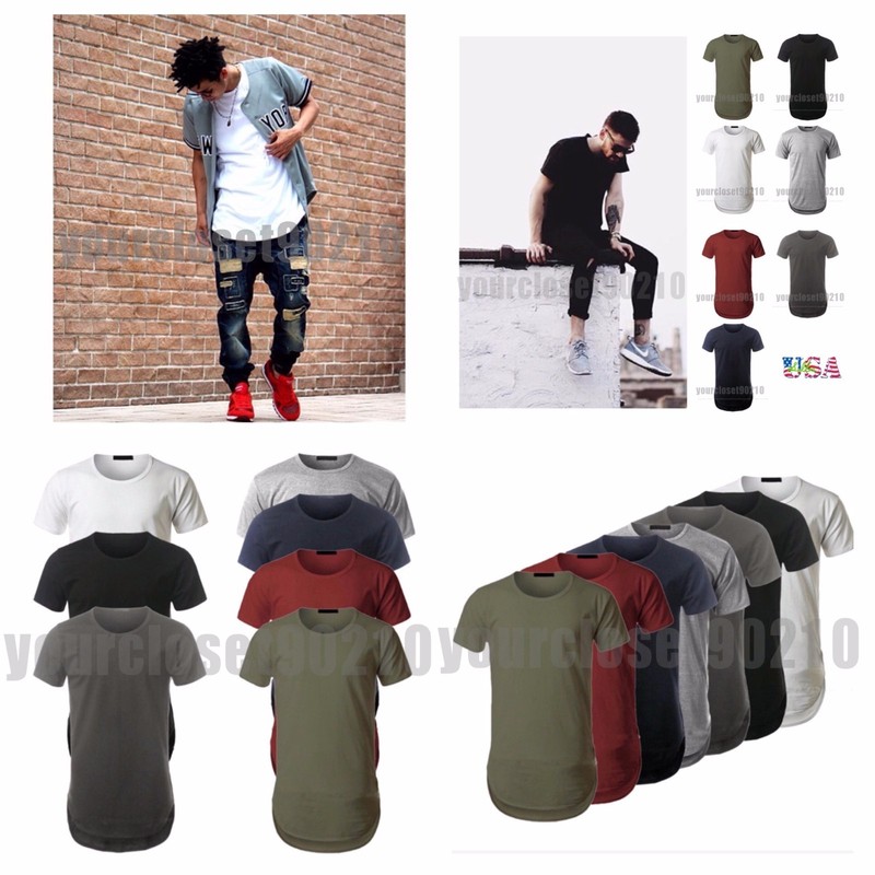 Mens T-Shirt Cotton Long Extended Fashion Soft Tee Lot Casual Crew Neck S-2X