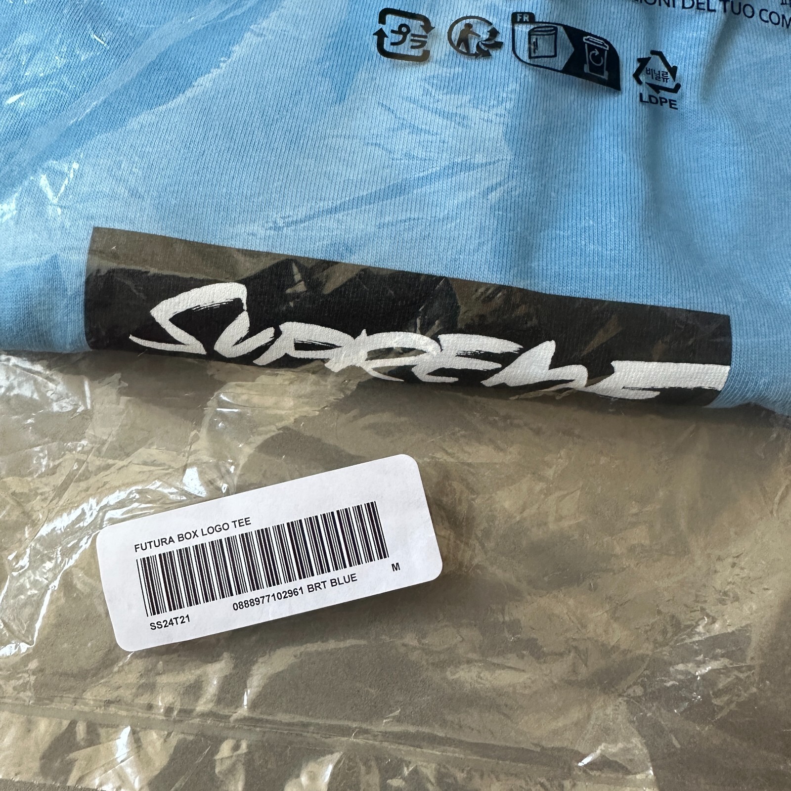 NWT Supreme SS24 Futura Box Logo Crewneck T-Shirt Brt Blue Tee Men's M AUTHENTIC gallery