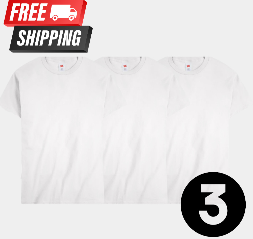 Hanes Men's 5XL Short Sleeve Cotton Crewneck T-Shirt 3Pk White Comfort gallery