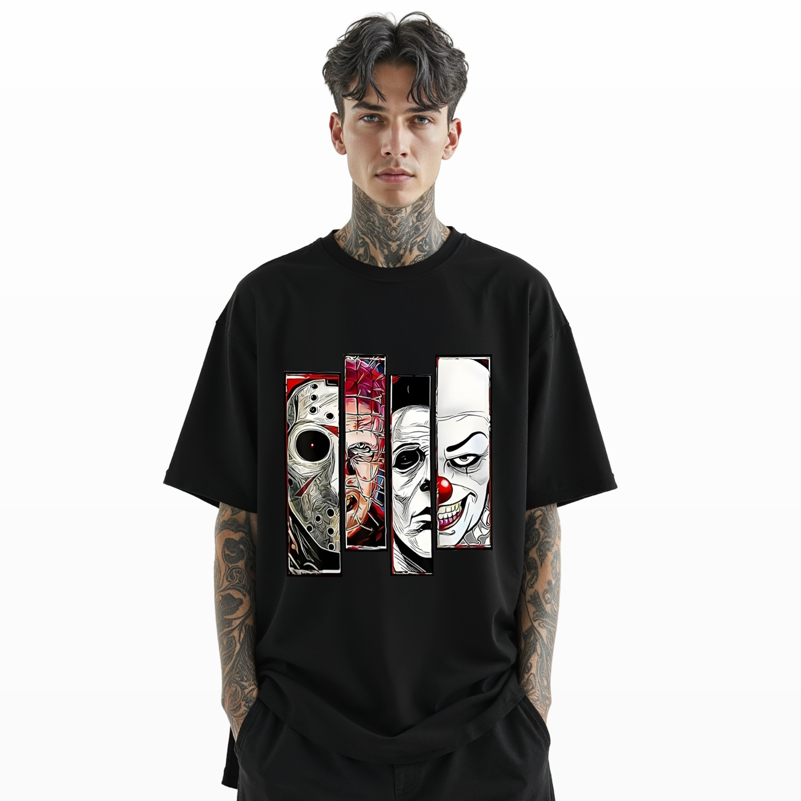 Horror Movie Villains Graphic T-Shirt – Scary Slasher Characters Art Tee A273