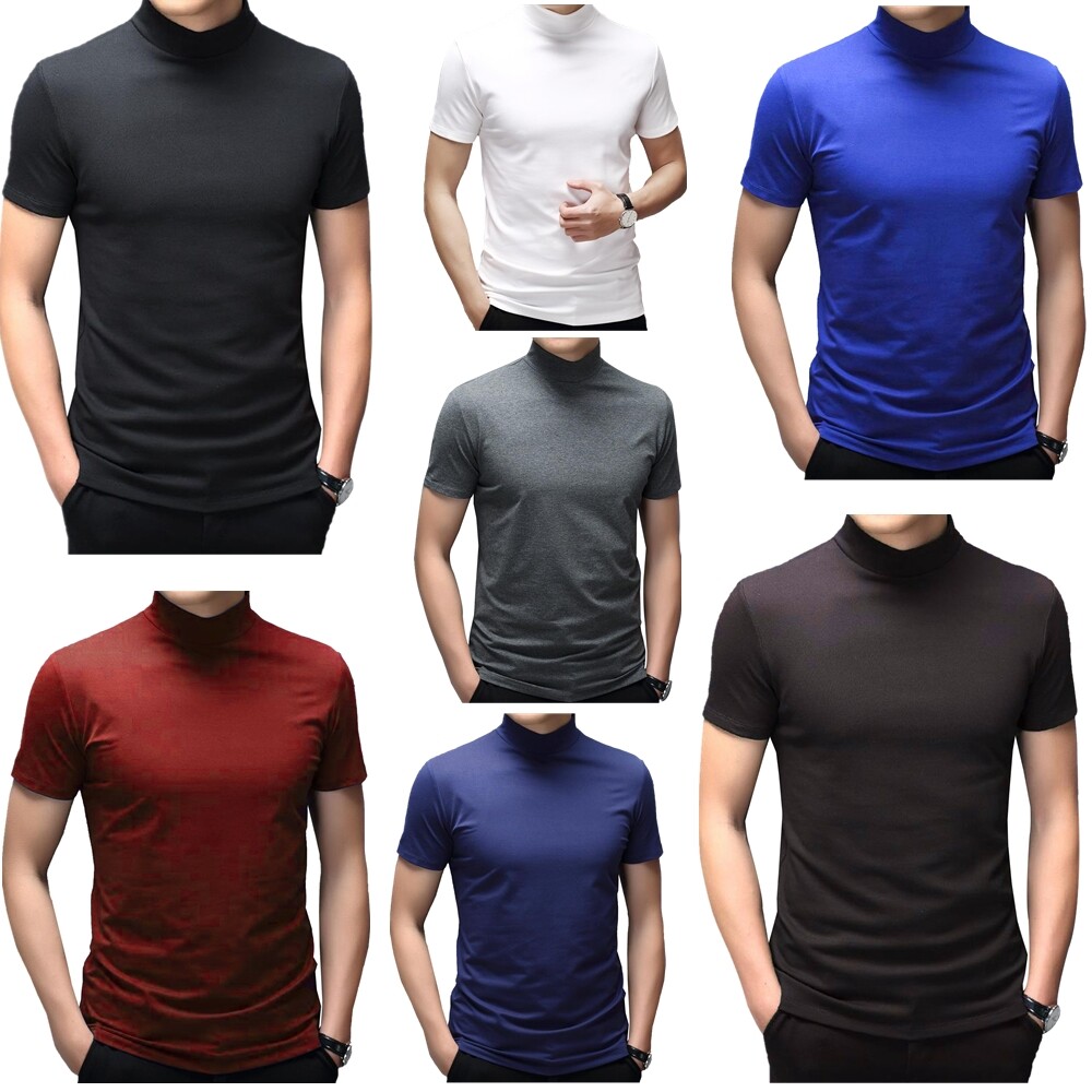 Men Short Sleeve Top Mock Turtleneck Casual Pullover T-Shirt Slim Fit Undershirt gallery