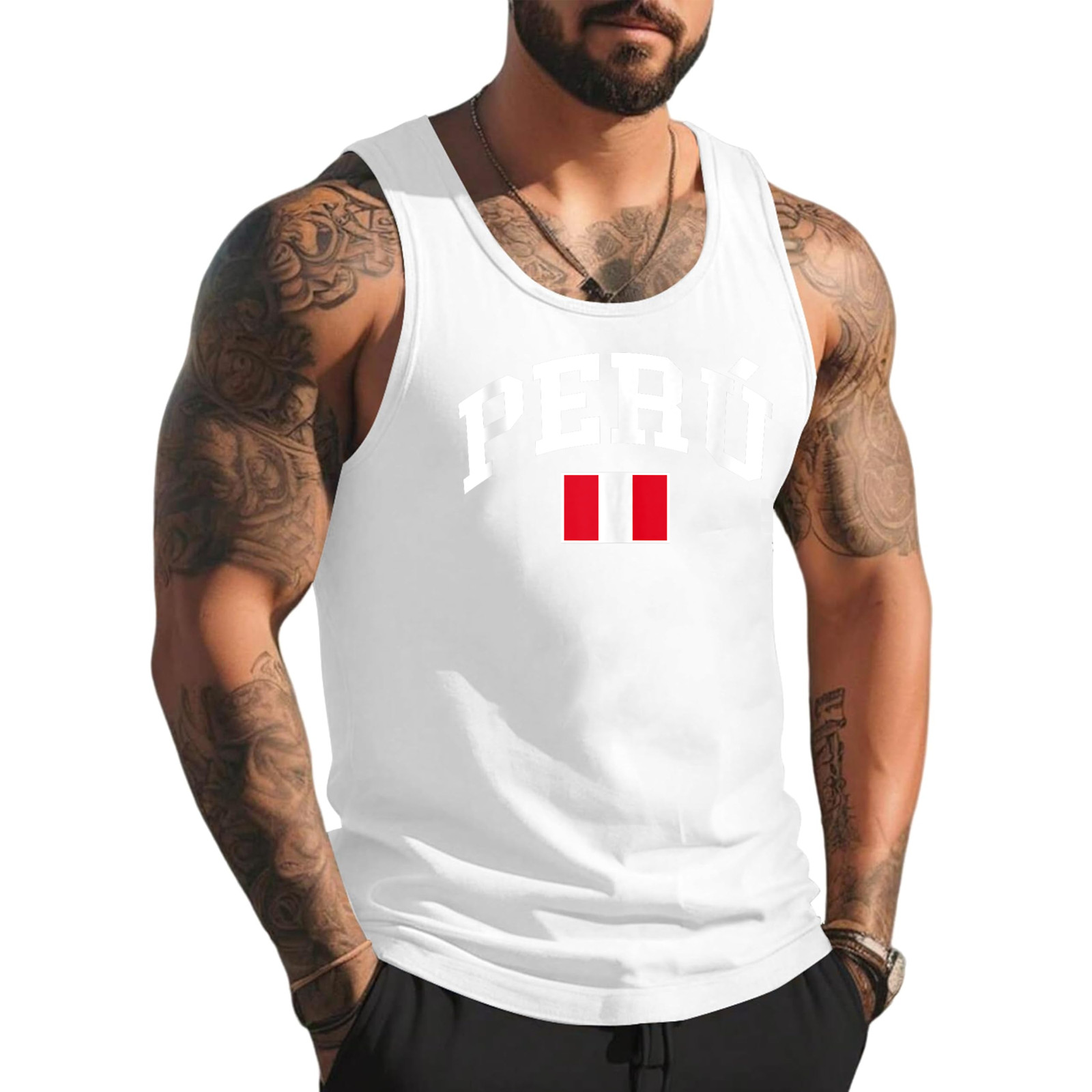 Peru Peruvian Flag Graphic Tank Top Custom Text on Back Personalized gallery