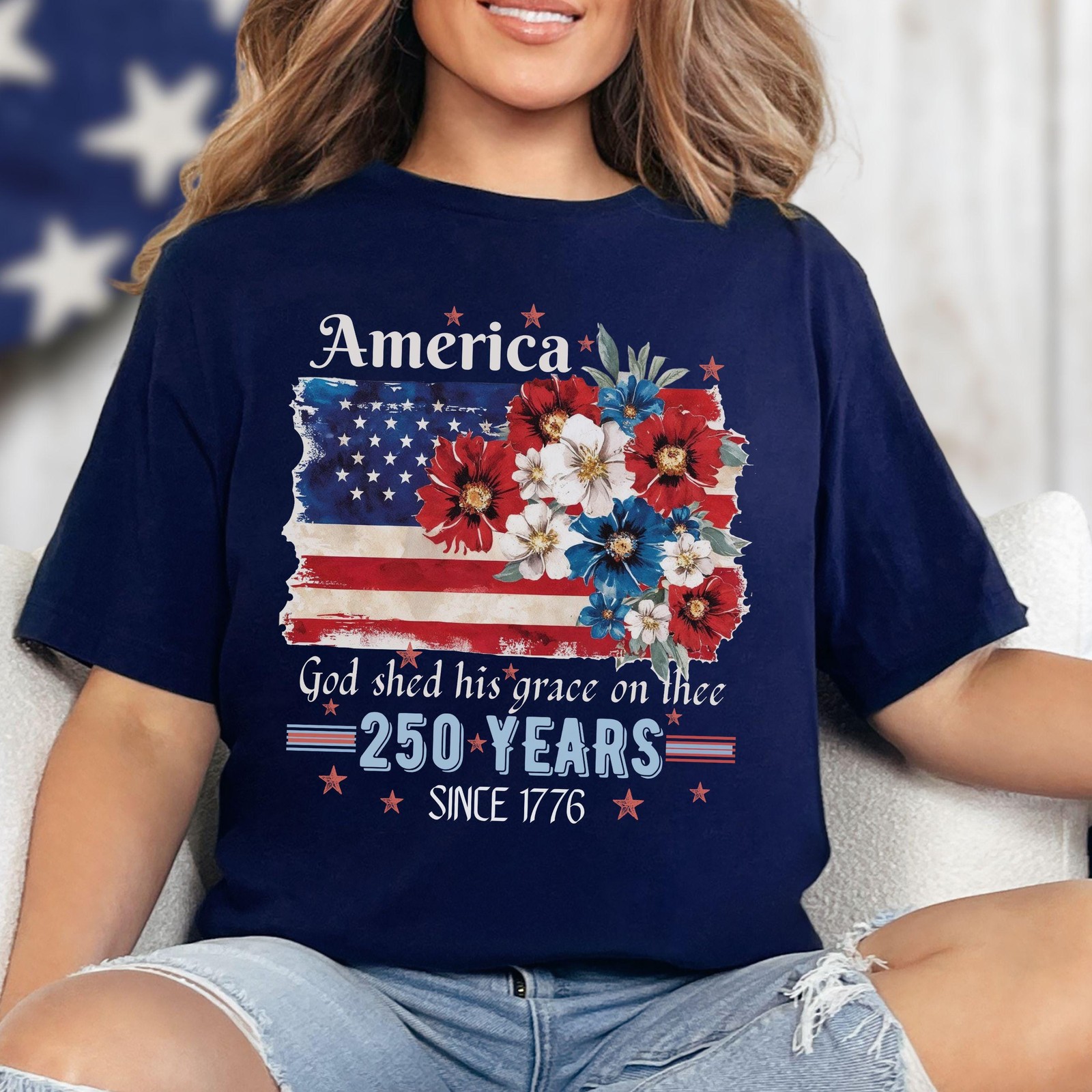 America 250 Years Flag Floral Graphic tshirt, Celebrate 250th Anniversary Patrio gallery