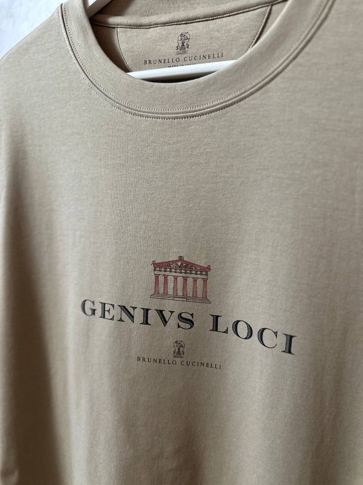 Men's Brunello Cucinelli T-Shirt Size L(50)Color Beige 100% Cotton Big Logo gallery