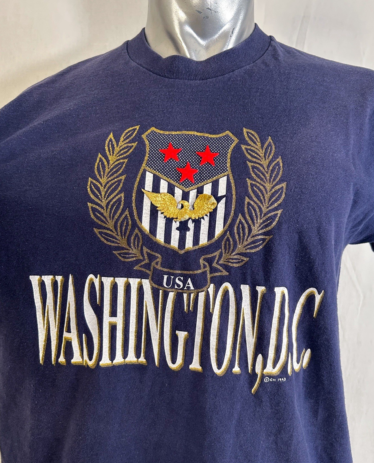 Vintage Single Stitch Mens Washington DC 90s T Shirt Sz XL Patches Made USA Navy gallery