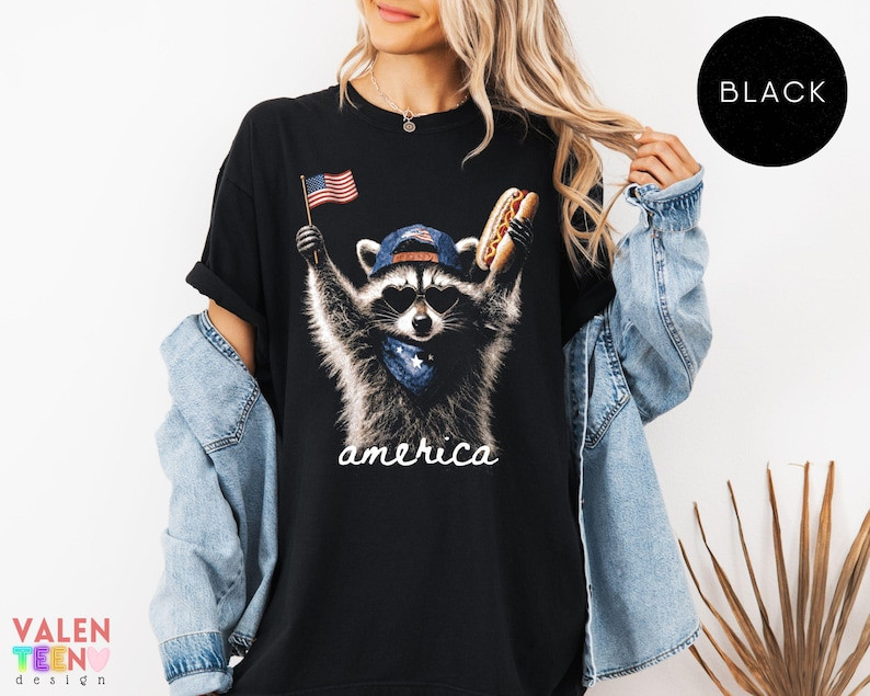 Comfort Colors Feral Raccoon Shirt Patriotic USA Funny 4th of July Tee gallery