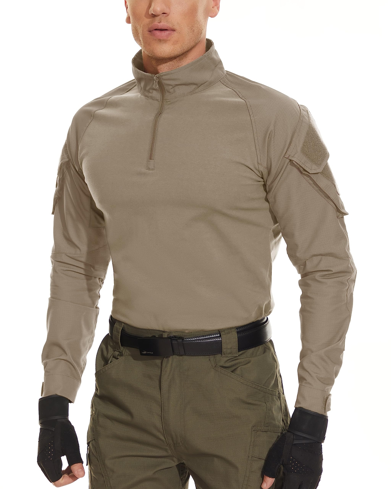 Men's Outdoor Training Shirts Camping Hiking T-Shirt 1/4 Zip Long Sleeve Work US gallery