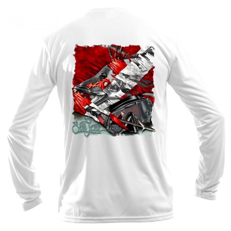 Sea Fear Men's 50+ UPF Long Sleeve Rash Guard Scuba Snorkeling Hogfish Dive Flag gallery