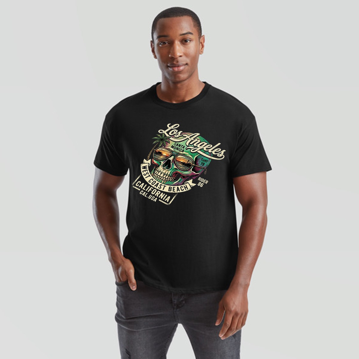 Los Angeles Surf Skull Surfing Mens T Shirt California Graphic Beach Style gallery
