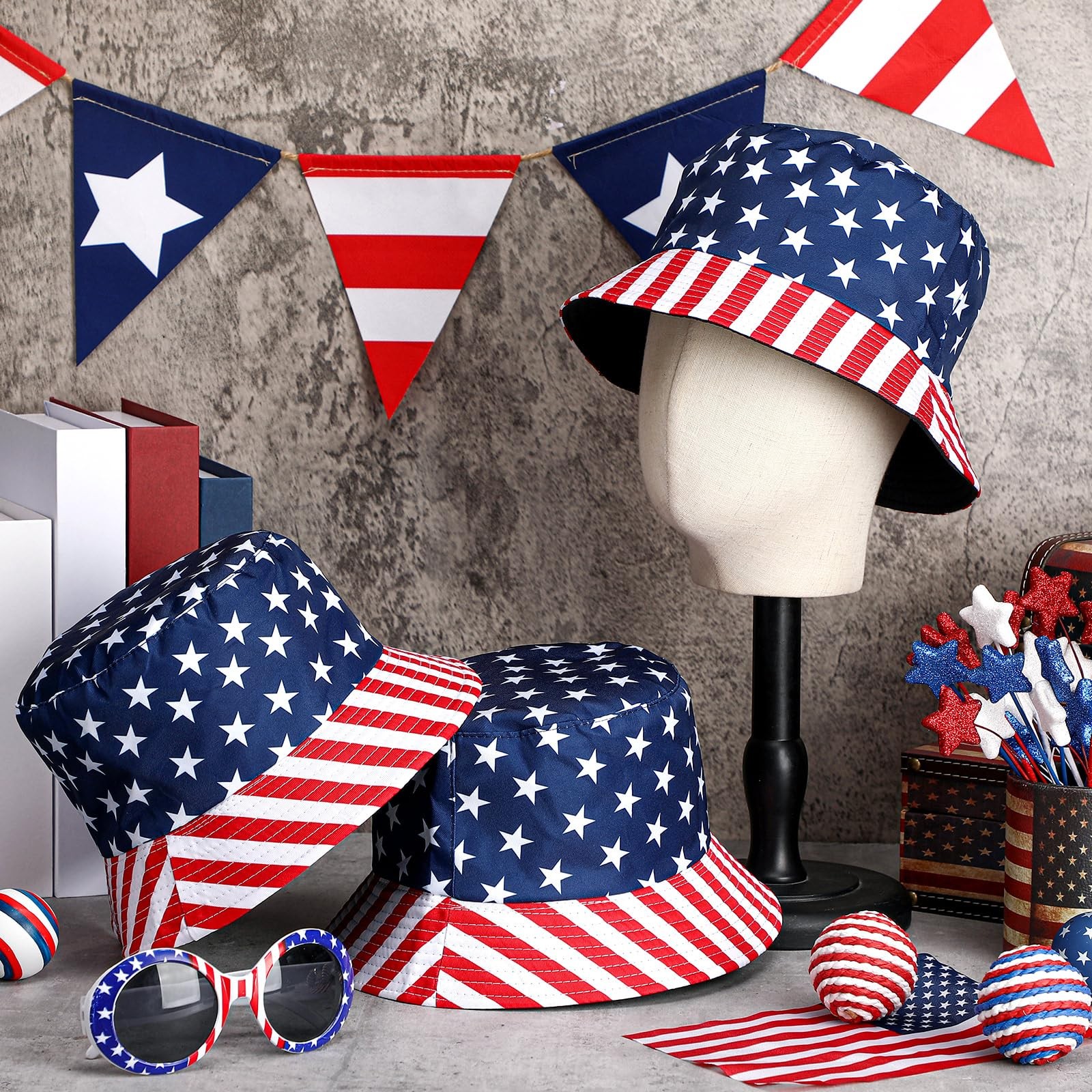 8 Pcs American Flag Bucket Hat 250th Anniversary USA Patriotic Fisherman 4th ... gallery