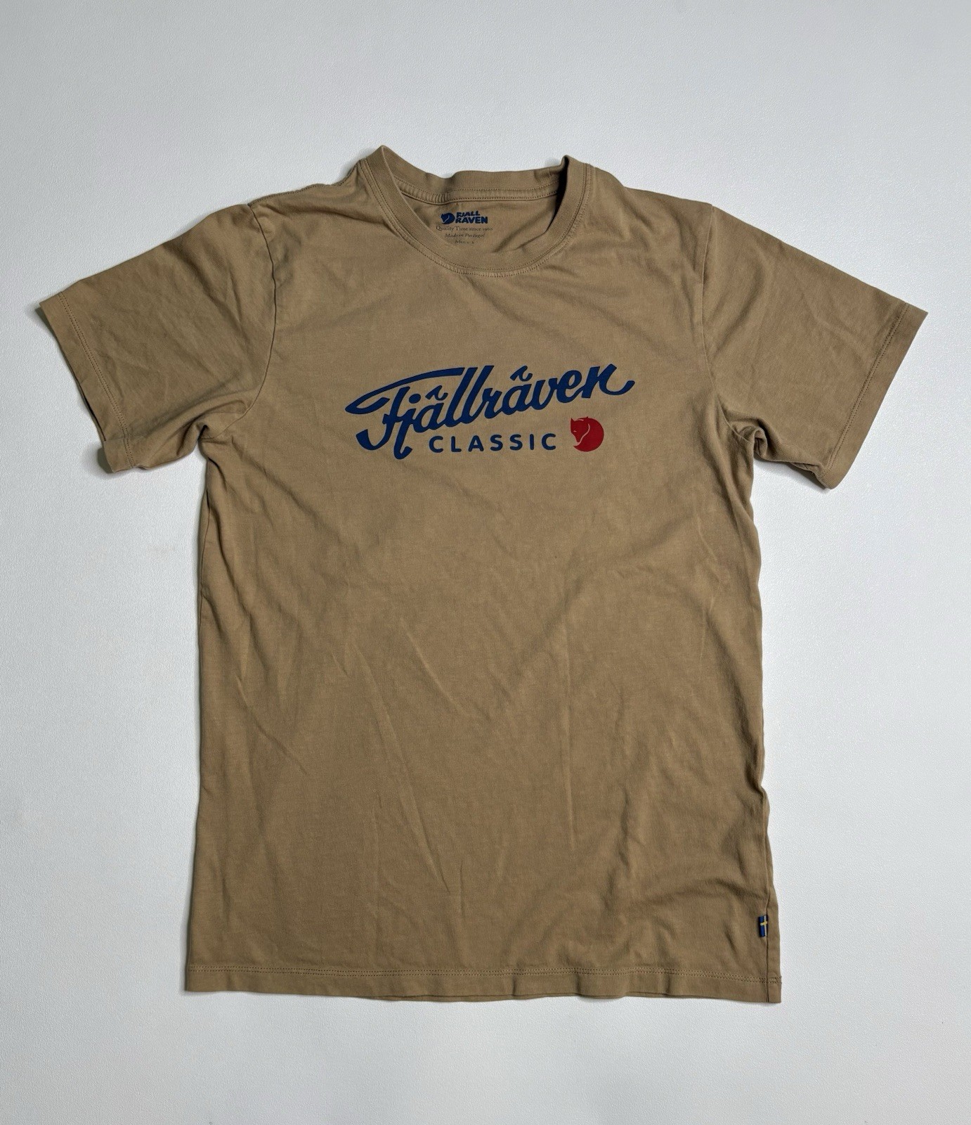 Fjallraven Hiking Outdoor Trek TShirt Beige Logo Tee Mens Small