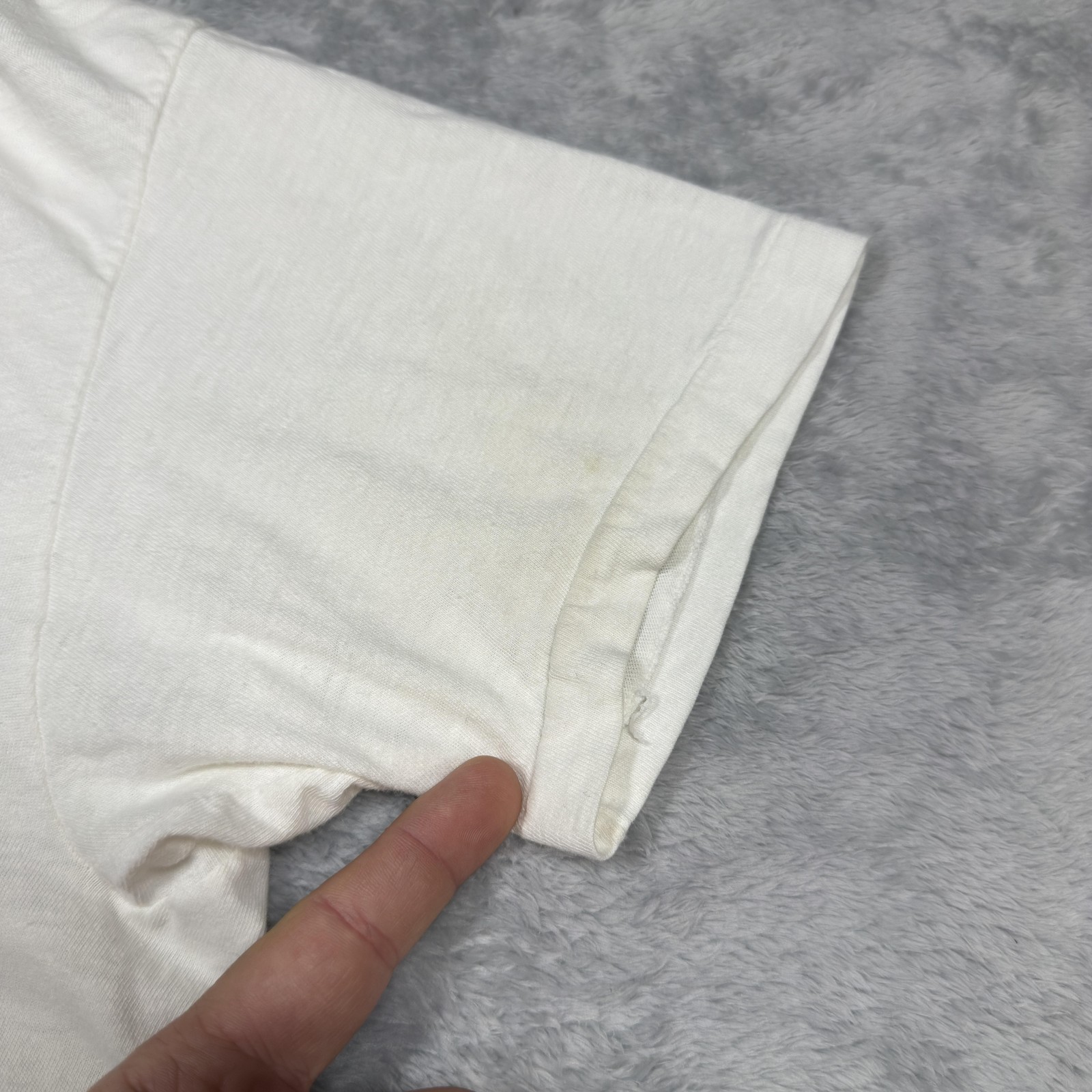Vintage Sears Shirt Mens Large White V Neck Single Stitch Thin Stained 80s gallery