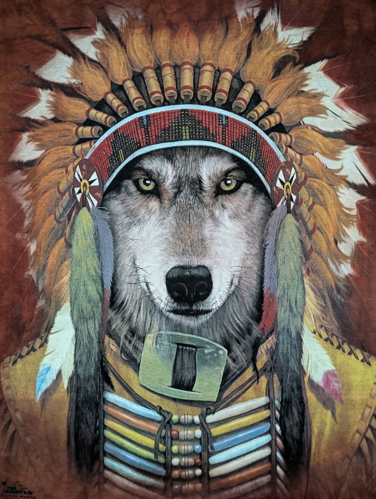 The Mountain Mens T-shirt Red Wolf Spirit Chief Native American 2XL #3098 NWOT