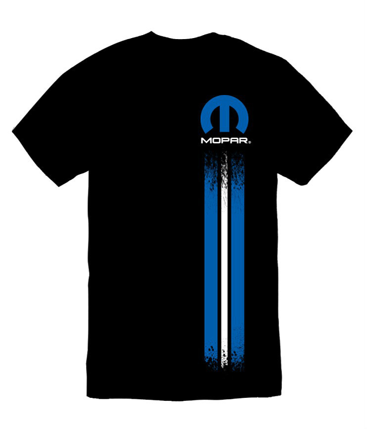 CHECKERED FLAG SPORTS MOPAR LEFT STRIPE LOGO MEN’S BLACK COTTON TEE SHIRT 99416