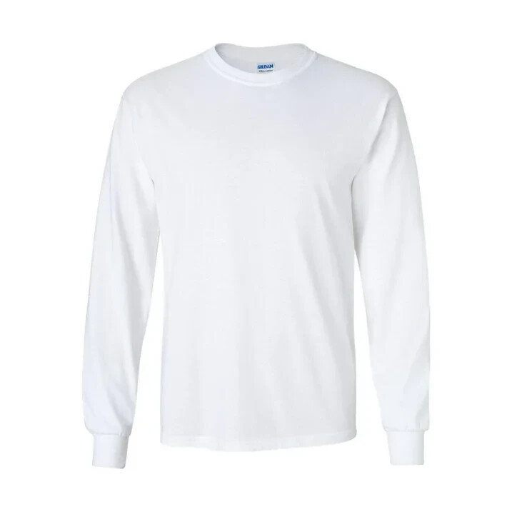 Gildan Men’s Ultra Cotton Plain Crew Neck Long Sleeves T-Shirt L White NWOT