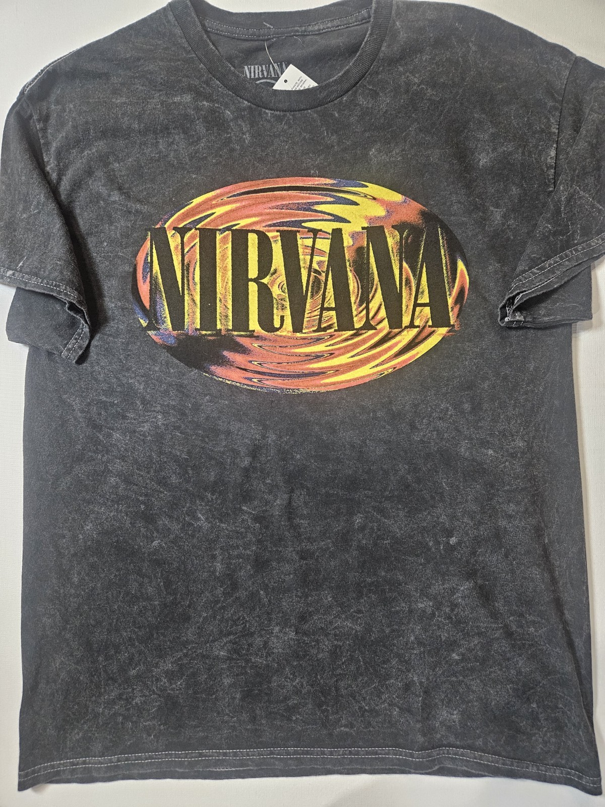 NWT Nirvana T-shirt Mens XL Distressed Black Orange Spellout Logo 90s Grunge Tee gallery