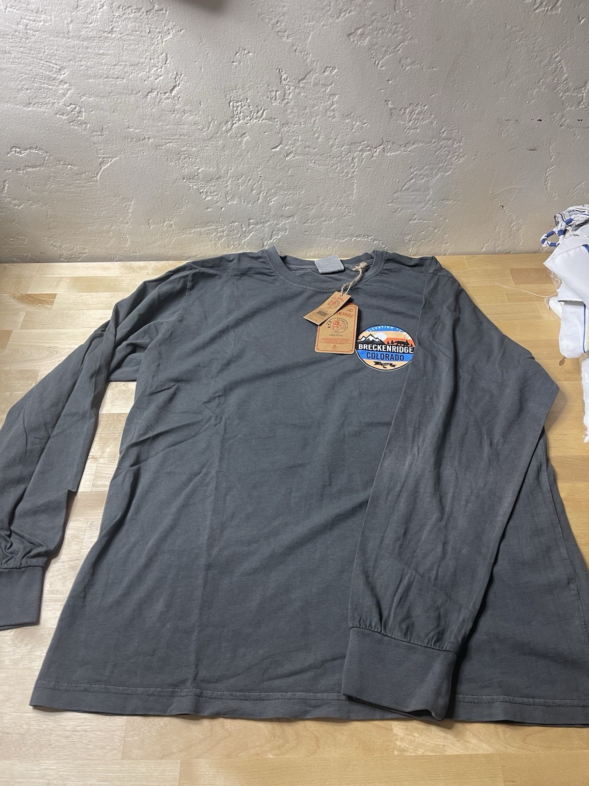 U. S. Vintage Men's Garment Dyed Charcoal Crew Neck Long Sleeve T-Shirt Tee $50 gallery