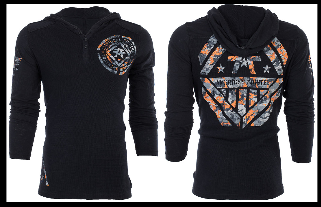 AMERICAN FIGHTER Black AVERETT Long Sleeve Henley Thermal Hoodie T-shirt NWT gallery