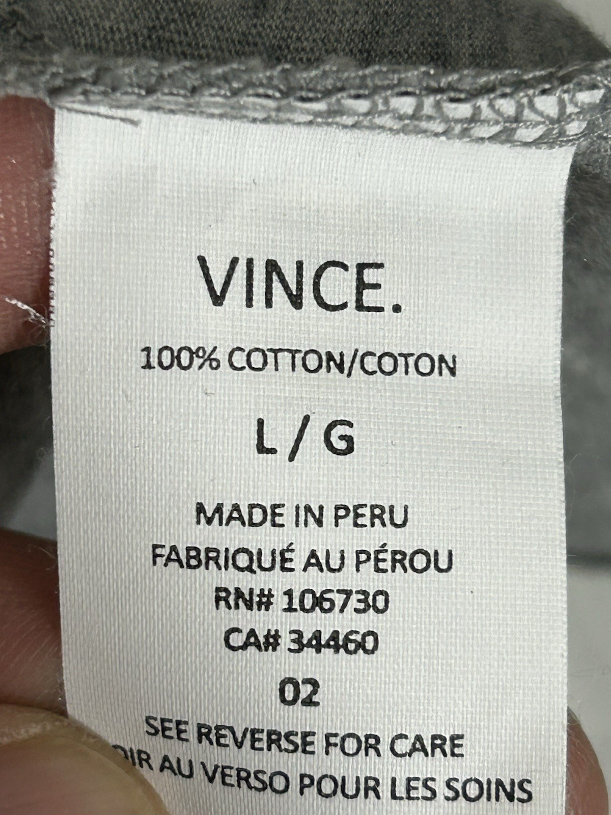 Vince V-Neck T-Shirt Gray Peruvian 100% Cotton Men’s Size LARGE gallery
