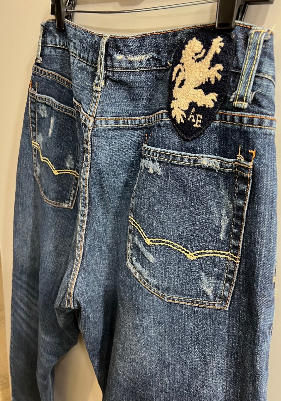 American Eagle Men Denim Jeans Boot Cut Blue 100% Cotton 36 X 31 Distressed gallery