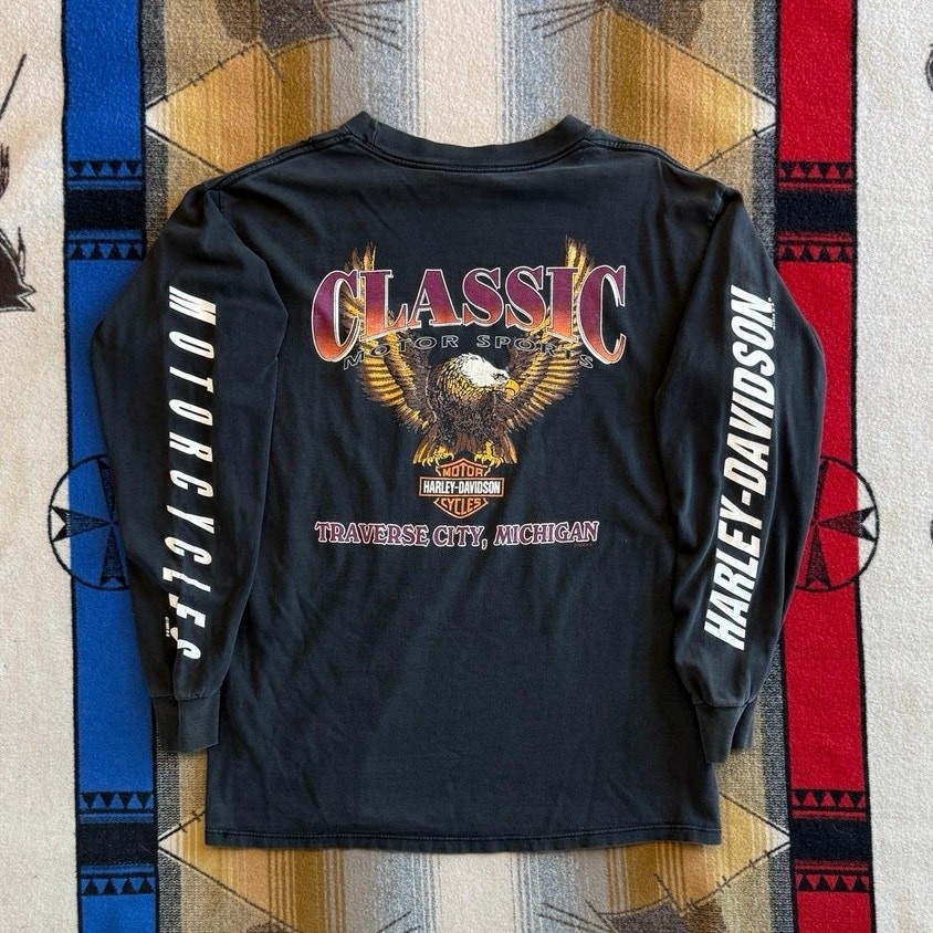 Vintage 90s Harley Davidson Long Sleeve T-Shirt Size Large Sleeve Hits Biker