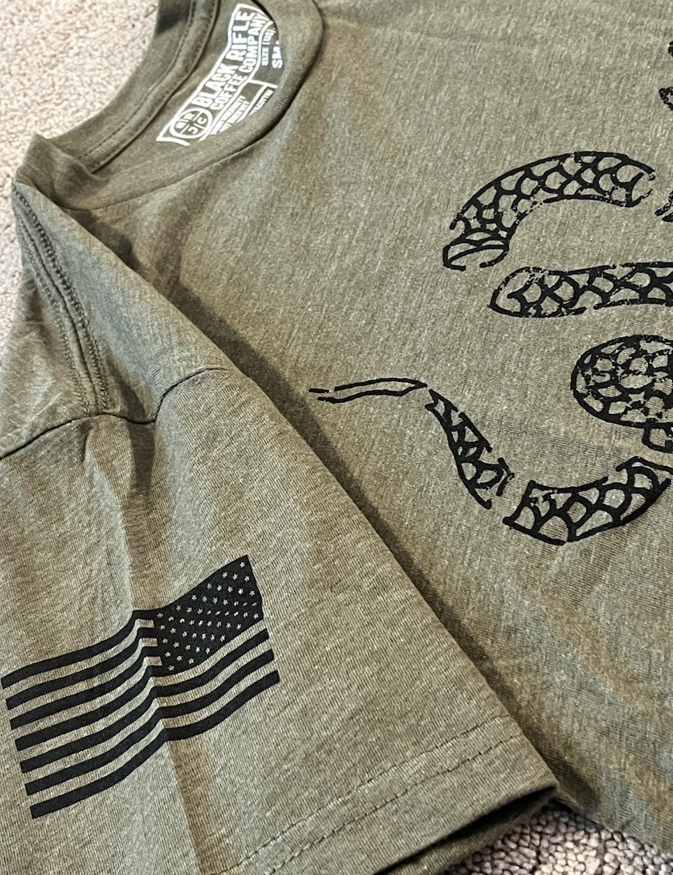Coffee or Die Snake Black Rifle Coffee Company Olive T Shirt Men's Small gallery