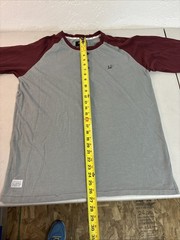 Men’s HUF 2-tone Casual Pullover Long-Sleeve Shirt Sz XL Cotton Tee Gray/crimson