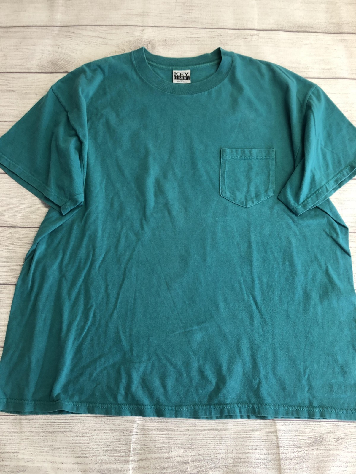 Vintage Key Elements Shirt Mens XL Green Solid Pocket Tee Made USA Casual gallery