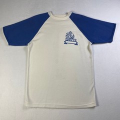Vtg 70s Velva Sheen Phys Ed Tee L White Raglan South Gym Mascot Capsule Physical