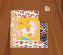 Upcycled Reworked Quilted Patchwork Unicorn Short Sleeve T-Shirt in Brown