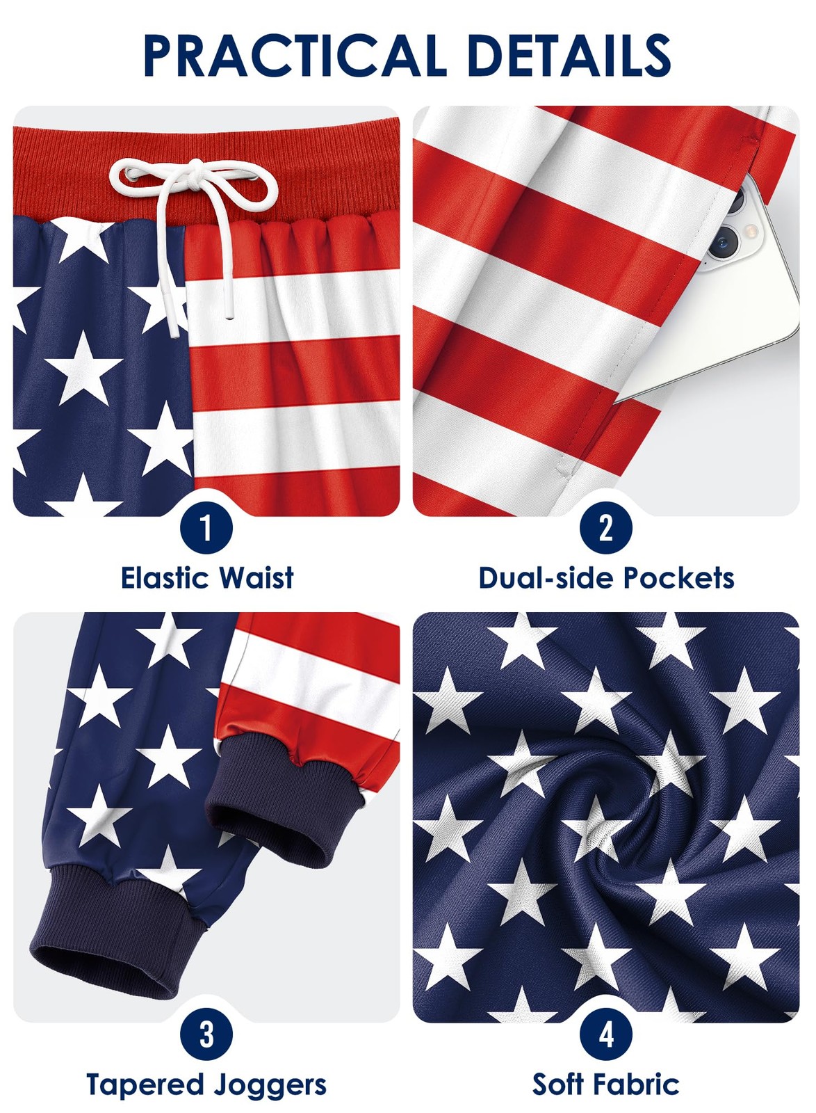 Men's American Flag Sport Joggers Bright Independence Day Pant Elastic Waistb... gallery