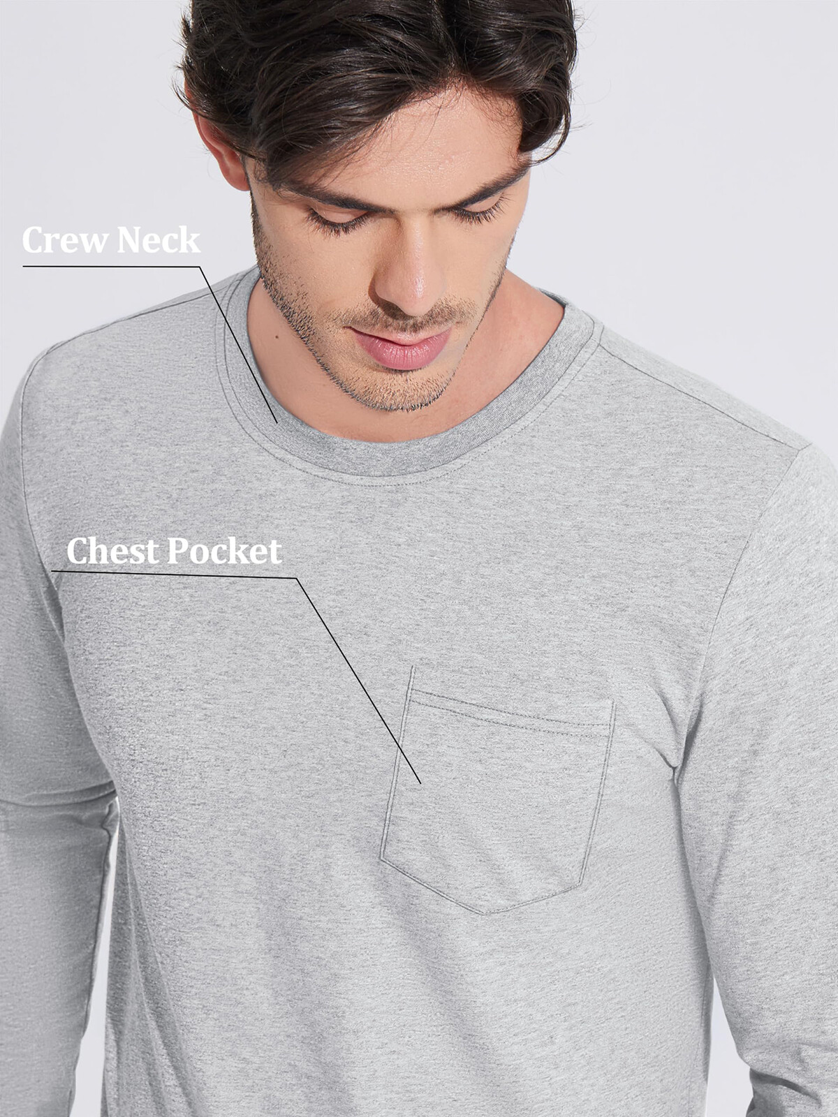 Men's Crew Neck Shirt Long Sleeve Cotton Soft Comfort Lightweight Casual T-Shirt gallery