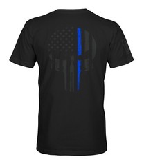 Fantastic Tees Thin Blue Line Skull USA Flag Support Men’s Stealth T-Shirt