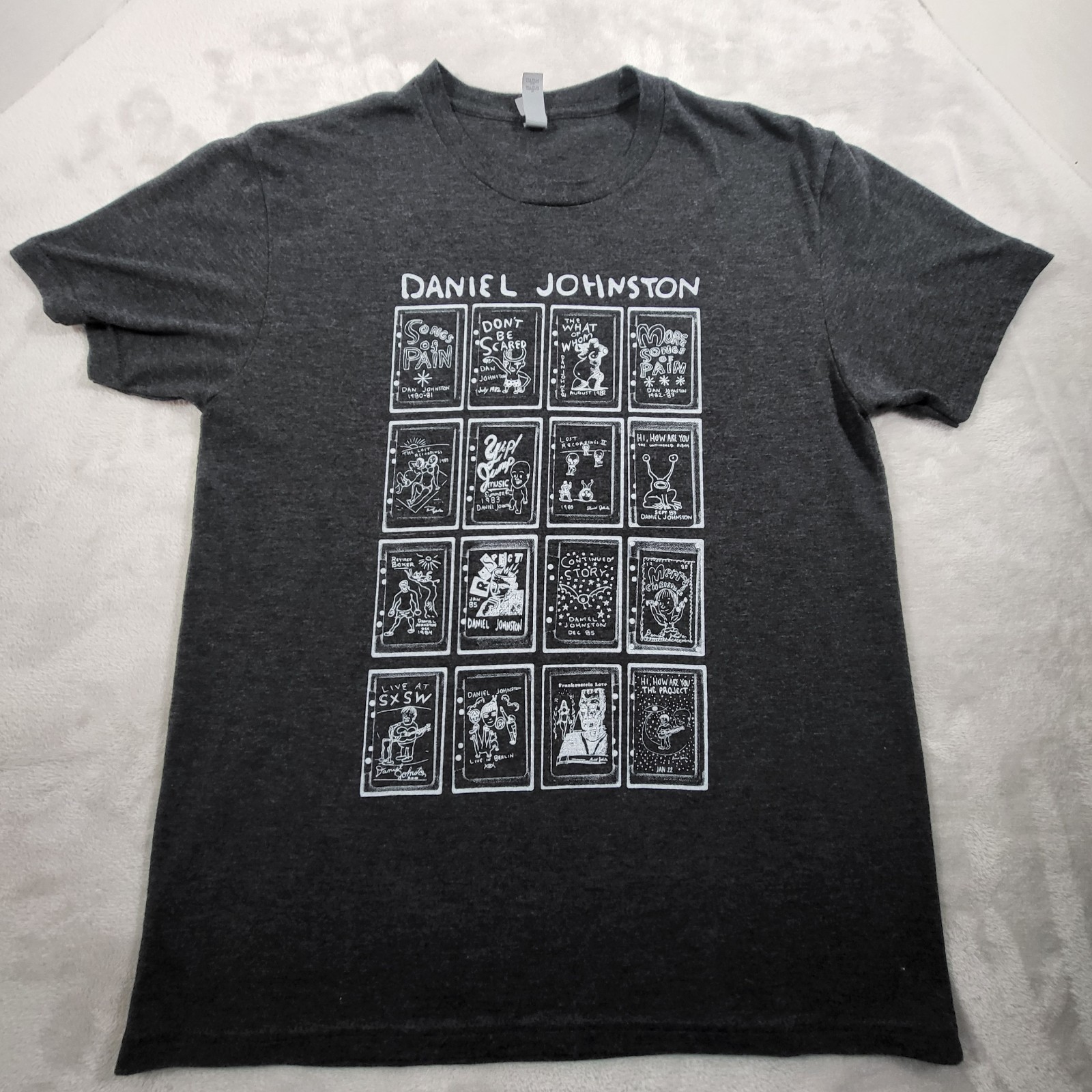 Daniel Johnston Shirt Mens Medium Black Double Sided Cassette Grid Album Art Tee gallery