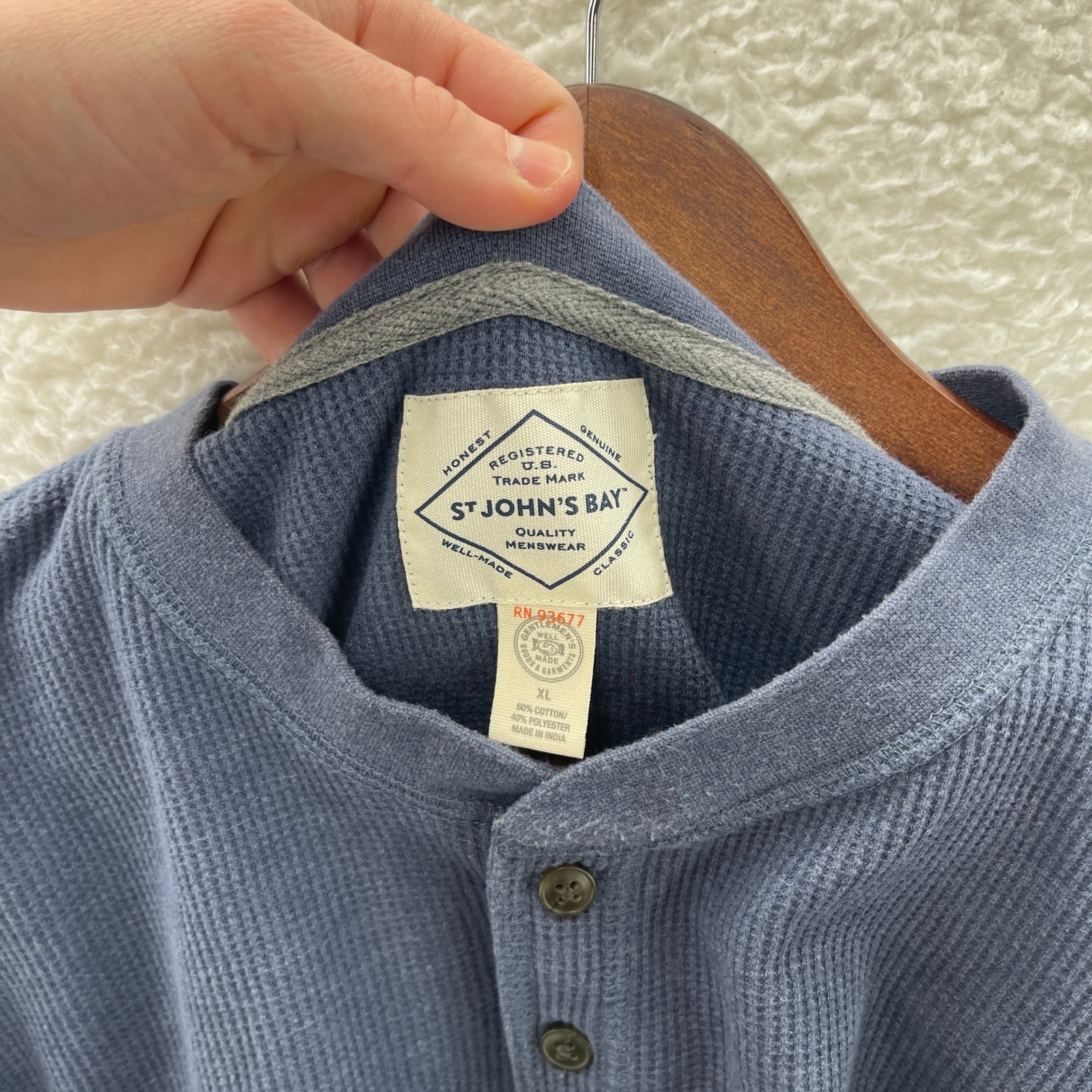 St Johns Bay Shirt Mens XL Blue Waffle Knit Thermal Henley Grunge Y2K Granola gallery