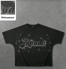 New Men Luxury Diamond Rhinestone Miami Black Fashion T-Shirt High Quality