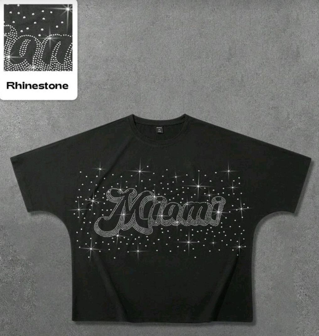 New Men Luxury Diamond Rhinestone Miami Black Fashion T-Shirt High Quality gallery