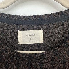 Billy Reid Mens L Wool Blend Boxy Brown Black Short Sleeve Semi Sheer Shirt